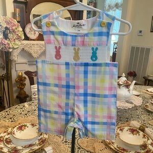 NWT Marie Nicole Smocked Infant Boys Shortall size 3-6 months